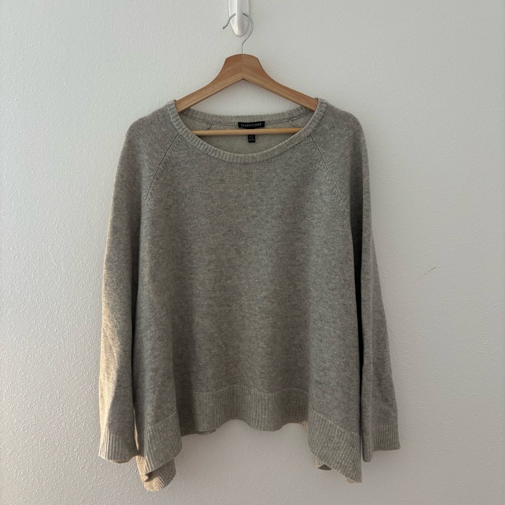 Eileen Fisher Heathered Taupe Scoop Neck Sweater